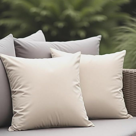 18" x 18" Throw Pillows, Outdoor Waterproof Pillows with Inserts, Square Decorative Pillows for Patio Furniture Garden Couch Sofa Home(Light Khaki, Set of 2)