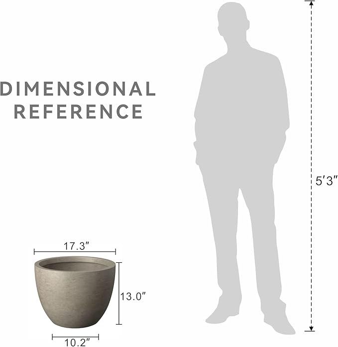 Kante 17.3 Inch Round Concrete Planter - Classic Large Indoor/Outdoor Plant Pot with Drainage Hole and Rubber Plug, Suitable for Gardens and Patios, Weathered Concrete