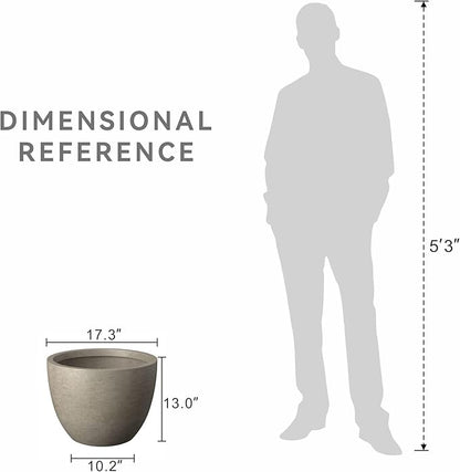 Kante 17.3 Inch Round Concrete Planter - Classic Large Indoor/Outdoor Plant Pot with Drainage Hole and Rubber Plug, Suitable for Gardens and Patios, Weathered Concrete