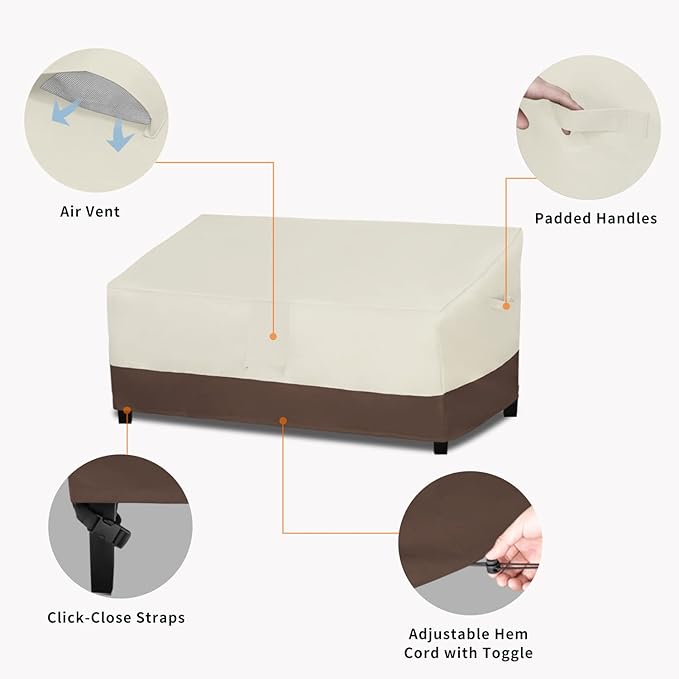 Easy-Going Waterproof Outdoor Couch Cover, Heavy Duty 3-Seater Patio Sofa Cover, Winchdproof Outdoor Furniture Cover with Air Vent (88Wx40Dx33H inch, Beige/Dark Brown)