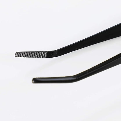 Wazakura Bonsai Curved Tip Tweezer with Spatula MADE IN JAPAN 8.6in(220mm) Stainless Steel Black Coated - Black