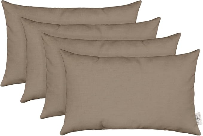RSH DECOR: Sunbrella Lumbar Throw Pillows Set of 4 | 20" x 12" | Water and Fade-Resistant Performance Fabric | Outdoor Pillow Covers with Down-Alternative Inserts | Canvas Taupe