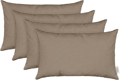 RSH DECOR: Sunbrella Lumbar Throw Pillows Set of 4 | 20" x 12" | Water and Fade-Resistant Performance Fabric | Outdoor Pillow Covers with Down-Alternative Inserts | Canvas Taupe