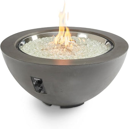 Outdoor GreatRoom Co Propane Fire Pit Table - Cove Gas Fire Pits for Outside Patio - 42 Inch Round Edge Bowl Concrete Firepit Fire Table, Glass Tabletop Cover, Clear Glass Gems, 105,000 BTU - Mist