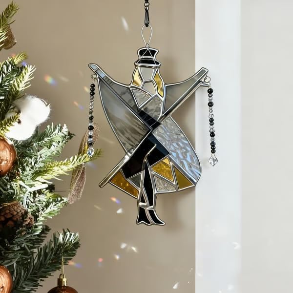 Handmade Stained Glass Spinner,Dancing Lady Stained Glass Spinner,Colorful Wind Spinner Ornament, Kinetic Acrylic Hanging Decor Unique Boho Hanging Ornament for Window, Garden, Porch (1 PCS)