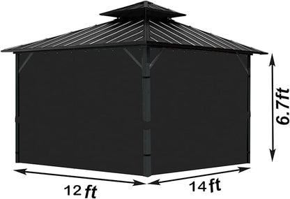 Gazebo Universal Replacement Privacy Curtain, 12'X14' Gazebo Curtains Outdoor Waterproof, 4-Panels Sidewall with Zipper for Patio, Garden and Backyard (Only Curtains, 12'X14', Black)