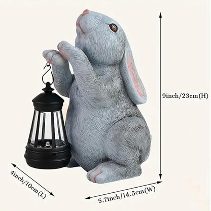Solar Rabbit Garden Statues， Outdoor Bunny Figurines Decorations for Patio Yard Lawn Ornaments Christmas Housewarming Gift.