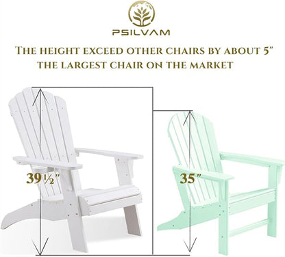 Psilvam Adirondack Chair, Oversized Poly Lumber Fire Pit Chair with Cup Holder, 350Lbs Support Patio Chairs for Garden, Weather Resistant Outdoors Seating, Relaxing Gift for Father & Mother (4,White)