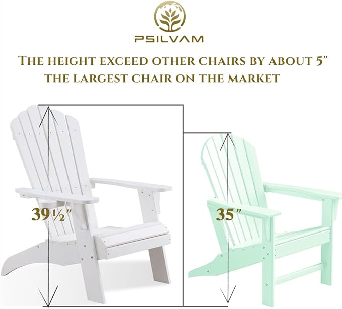 Psilvam Adirondack Chair, Oversized Poly Lumber Fire Pit Chair with Cup Holder, 350Lbs Support Patio Chairs for Garden, Weather Resistant Outdoors Seating, Relaxing Gift for Father & Mother (2,White)