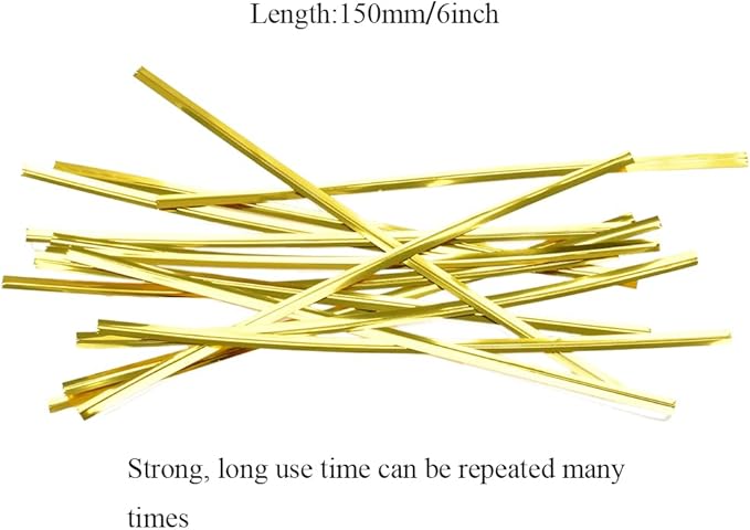 HAHIYO 300Pcs 6inches Gold Metal Twist Ties Bread Candy Coffee Bag Ties Plant Garden Twist Ties for Cellophane Treat Bags Gift Wraping Bags Plastic Bags Halloween Party Cake Present Art Crafts