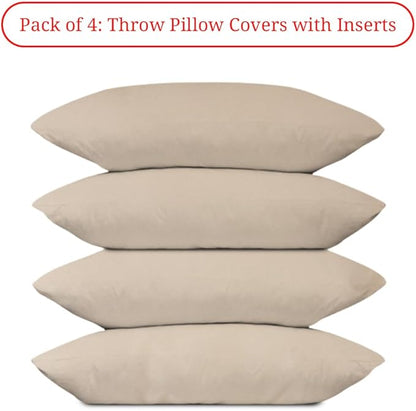 Covers & All Premium Square Throw Pillow Inserts with Covers Set of 4, 12 x 20 Inches Beige, Decorative Cushions for Couch Sofa Home Decor Office Travel UV Resistant Waterproof Soft Cushions Pillows