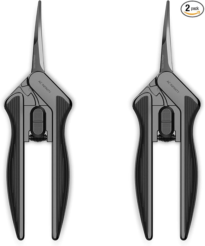 AC Infinity 6.6” Stainless Steel Curved Pruning Shear 2-Pack, Lightweight Ergonomic Design, Curved Precision Blades with Nonstick Titanium Coating for Gardening, Hydroponics, Grow Tents