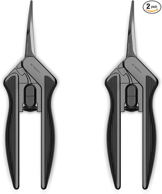 AC Infinity 6.6” Stainless Steel Curved Pruning Shear 2-Pack, Lightweight Ergonomic Design, Curved Precision Blades with Nonstick Titanium Coating for Gardening, Hydroponics, Grow Tents