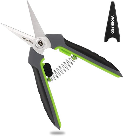 WORKPRO Pruning Shears,6.25'' Gardening Hand Scissors with Sheath,Stainless Steel Straight Blade Hand Pruner for Precision Pruning and Trimming