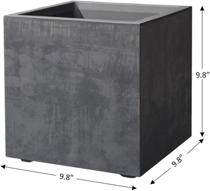 Deroma Millennium 10” Cube Planter | Light & Durable Plastic | Indoor or Outdoor Square Pot for Patio/Porch | Includes Water Reserve & Drain Plug | Trendy Planter for Plants, Flowers, Garden | Black