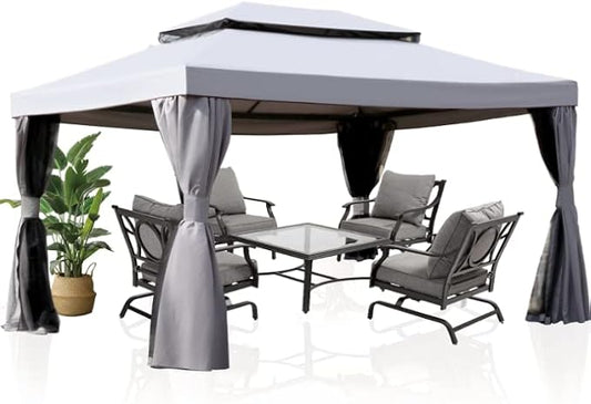 Grand Patio 10x13 Ft Outdoor Gazebo with Mosquito Netting and Curtains, Sturdy Straight Leg Tent Soft Top for Patios, Deck, Backyard