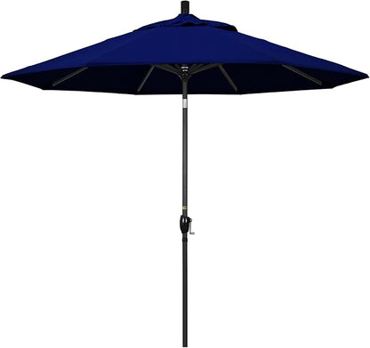 California Umbrella 9' Rd Pacific Trail Series Aluminum Patio Umbrella, Crank Lift, Push Button Tilt, Black Finish, Sunbrella True Blue Fabric