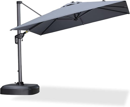 PURPLE LEAF 8' X 8' Patio Umbrella with Wheeled Base for Pool 7' High Offset Outdoor Cantilever Umbrella Swimming Pool Umbrella with 360°Rotation for Poolside Light Grey