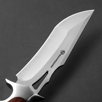 10.24" M390 Knives Hunting Knife Fixed Blade with Leather Sheath, Bushcraft Full Tang Knife Non-slip Red Coloured Wooden Handle