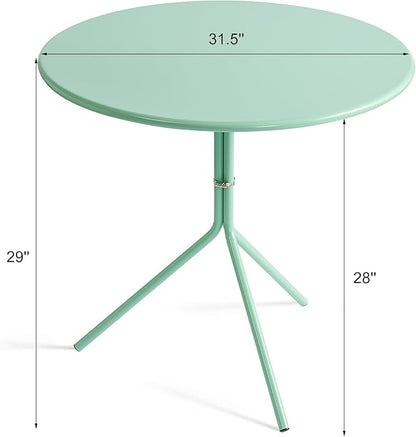 Minimalist Design 31.5 Inch Diameter Round Metal Patio Table, Bistro Table, Dining Table, Suitable for Indoor and Outdoor Cafes and Restaurants (Seaglass Green)