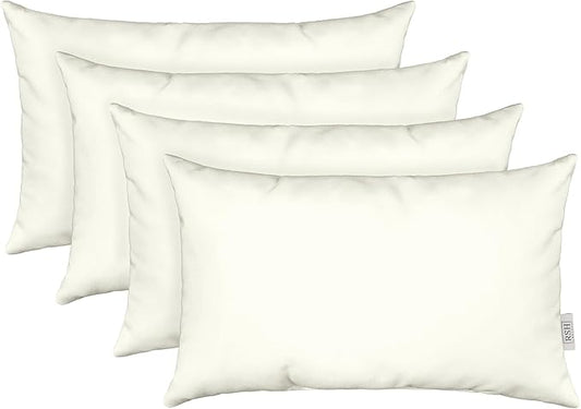 RSH DECOR: Sunbrella Lumbar Throw Pillows Set of 4 | 20" x 12" | Water and Fade-Resistant Performance Fabric | Outdoor Pillow Covers with Down-Alternative Inserts | Canvas White