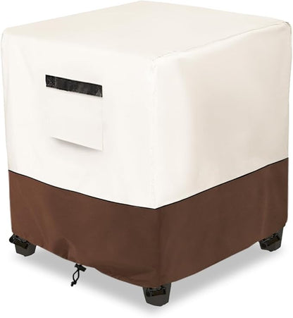 Waterproof Patio Ottoman Cover,Square Patio Small Side Table Cover,Heavy Duty Outdoor Furniture Cover Size 22L x 22W x 18H inch(Beige&Brown)