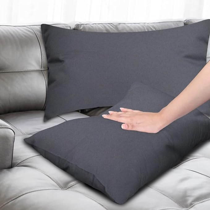 Covers & All Premium Square Throw Pillow Inserts with Covers Set of 4, 14 x 22 Inches Charcoal Gray, Decorative Cushions for Couch Sofa Home Decor Office Travel UV Resistant Waterproof Soft Cushions