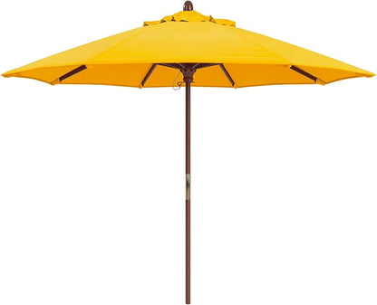 California Umbrella 9' Premium Commercial Hardwood Patio Umbrella, Manual Lift With Sunbrella Sunflower Yellow Fabric
