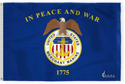 AGAS United States Merchant Marines Flag 4.4x5.6 Ft - Printed 200D Nylon Canvas Header Two Brass Grommets