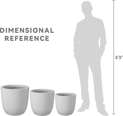 Kante 20",16.5",13.4" Dia Round Concrete Planters (Set of 3), Outdoor Indoor Modern Decorative Plant Pots with Drainage Hole & Rubber Plug for Home & Garden, Pure White