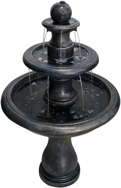 45.2” H Outdoor Floor Water Fountain, 3-Tiers Concrete Water Fountain with Submersible Electric Pump - Garden Cascading Waterfall for Yard Patio Lawn Home Decor
