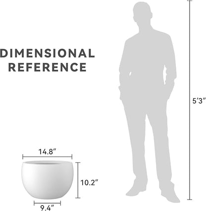 Kante 15.7" Dia Round Concrete Planter, Outdoor/Indoor Large Bowl Plant Pots with Drainage Hole and Rubber Plug for Garden Patio Balcony Home, Pure White