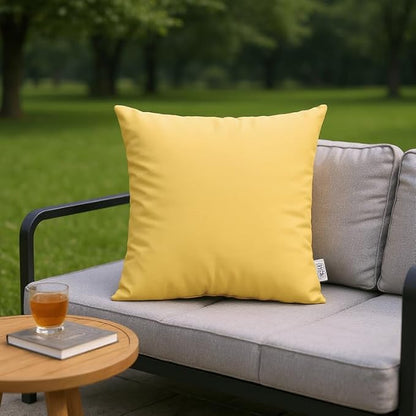 RSH DECOR: Sunbrella Square Throw Pillows Set of 4 | 17" x 17" | Water and Fade-Resistant Performance Fabric | Outdoor Pillow Covers with Down-Alternative Inserts | Canvas Buttercup Yellow