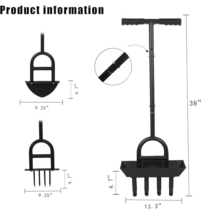 Lawn Aerator Garden Tool with Soil Core Tray, 3 in 1 Manual Grass Plug Air Aerator with Spike Tool and Half Moon Edging Tool, Coring Aeration for Lawn Yard Care
