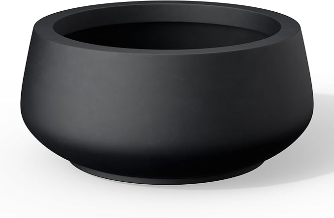 Kante 16.9" Dia Round Concrete Bonsai Planters, Outdoor Indoor Garden Plant Pot with Drainage Hole for Home, Patio, Garden, Black