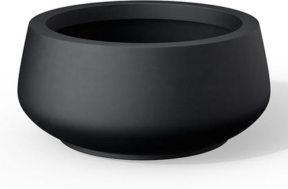 Kante 16.9" Dia Round Concrete Bonsai Planters, Outdoor Indoor Garden Plant Pot with Drainage Hole for Home, Patio, Garden, Black