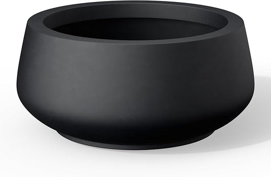 Kante 12.5" Dia Round Concrete Bonsai Planters, Outdoor Indoor Garden Plant Pot with Drainage Hole for Home, Patio, Garden, Black