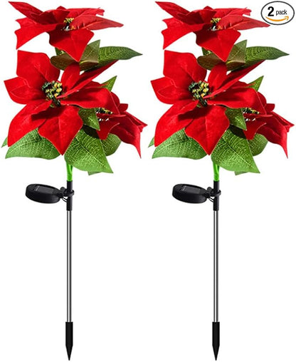 Aolyty Solar Garden Lights, IP65 Waterproof Solar Flowers Lights Landscape Lighting Simulation Poinsettia LED Light for Pathway, Garden, Patio, Yard, Lawn Outdoor Decorative (2 Pack)