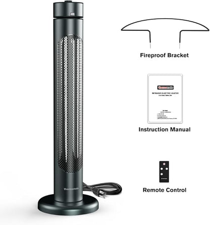 ThermoMate Electric Patio Heater, 1500W IP65 Outdoor/Indoor Infrared Heater with Remote, 8 Heating Levels 8-Hour Timer & Oscillation, Tip-over Protection for Garage Backyard Restaurant