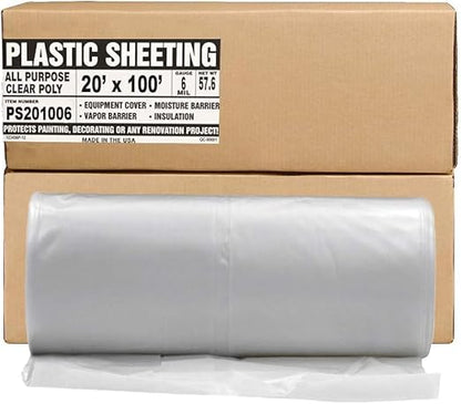 Aluf Plastics Plastic Sheeting - 20' x 100', 6 MIL Heavy Duty Gauge - Clear Vapor and Moisture Barrier Sheet Tarp/Drop Cloth for Painting & Furniture (1 Pallet of 25 Pack)