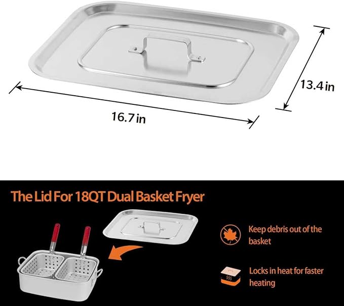 18 QT Deep Fryer Lid Aluminum Fryer Cover 16.5"×13.4" Ideal for Fryer