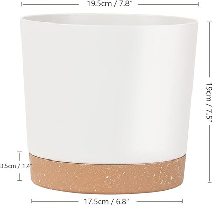kubvici Indoor Plant Pots Planters 8 inch Plastic Planter with Hole & Saucer Flower Pots Modern Decorative for Outdoor Garden Home (White x 3 Pack)