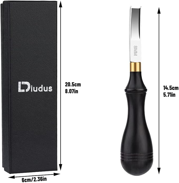 Diudus Leather Edge Beveler Tool, French Skiver, Wide Mouth Leather Edge Bevelers Skiving 8mm, Leather Edge Trimmer Crafting Tools with Wooden Handle for DIY Leather Craft