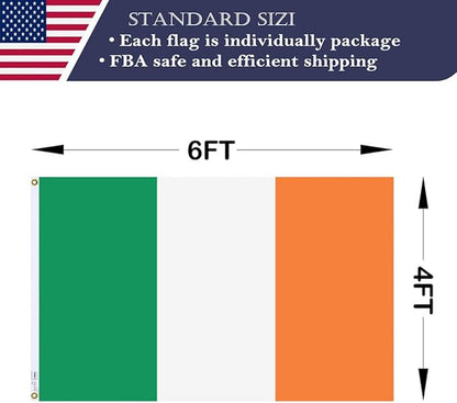 Double Sided Ireland Flag 4x6 Made in USA Outdoor Heavy Duty 3 Ply Polyester Irish Flag with White Starting Tape and 2 Brass Grommets