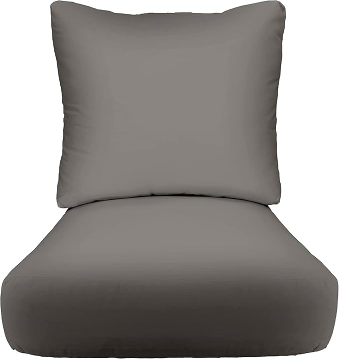 RSH DECOR Deep Seating Cushion with Pillow Back | 25” x 25.5” x 5" Seat | Water and Fade-Resistant Spun Fabric | Made in USA | Outdoor Chair Cushion Set for Patio Furniture (Charcoal Grey)