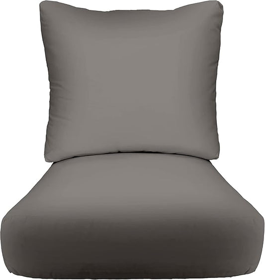 RSH DECOR Deep Seating Cushion with Pillow Back | 24” x 26” x 5" Seat | Water and Fade-Resistant Spun Fabric | Made in USA | Outdoor Chair Cushion Set for Patio Furniture (Charcoal Grey)