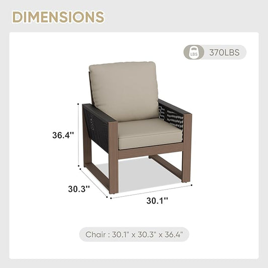 COOS BAY Natural Cedar Wood Patio Chair with Cushions, Durable Outdoor Furniture, Patio Dining Armchair for Deck, Porch, or Garden, 1 Piece, Brownish/Beige
