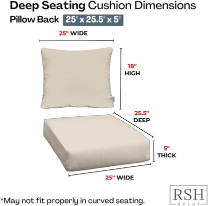 RSH DECOR Deep Seating Cushion with Pillow Back | 25” x 25.5” Seat | Water and Fade-Resistant Spun Fabric | Outdoor Chair Cushion Set for Patio Furniture | Groove Fusion Pink Flamingo