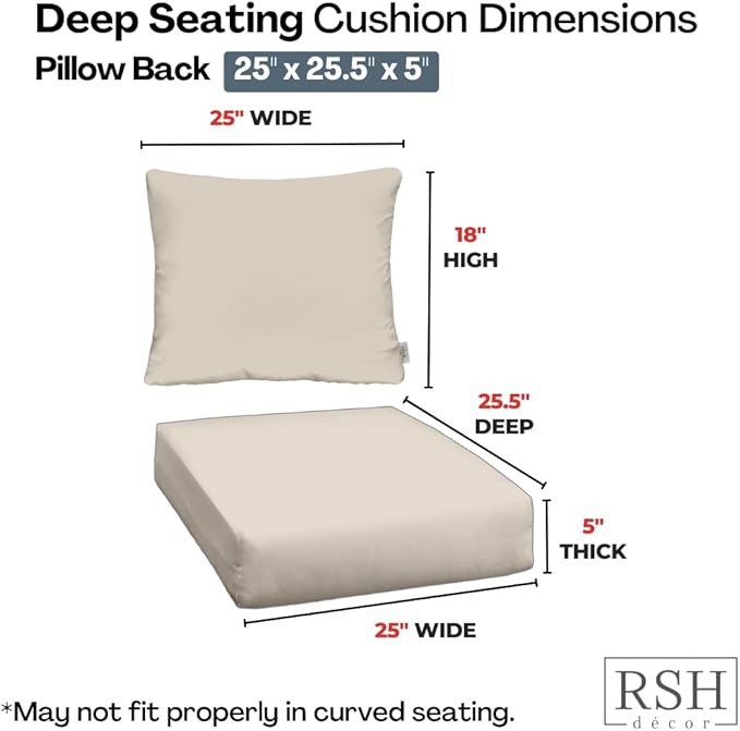 RSH DECOR Deep Seating Cushion with Pillow Back | 25” x 25.5” x 5" Seat | Water and Fade-Resistant Spun Fabric | Made in USA | Outdoor Chair Cushion Set for Patio Furniture (Kiwi Green)