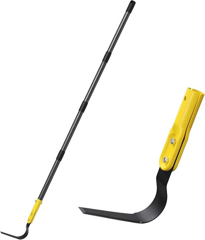 Hoe Garden Tool, 66" L Shape Sickle Garden Tool with Double-Edged Blade and Adjustable Long Handle, Heavy Duty Crack Crevice Weeding Hoe for Weeding, Loosening Soil, Trenching